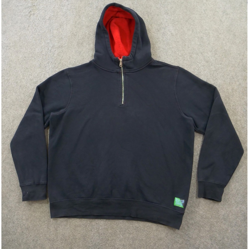 Scotch & Soda Men’s XXL Navy Blue Quarter-Zip Hoodie Red Fleece Lining